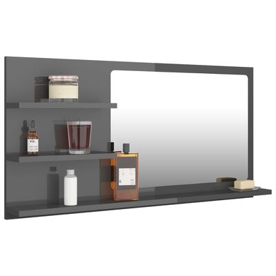 vidaXL Огледало за баня, сив гланц, 90x10,5x45 см, ПДЧ