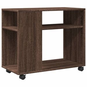 vidaXL Странична маса с колела кафяв дъб 70x35x60 см инженерно дърво