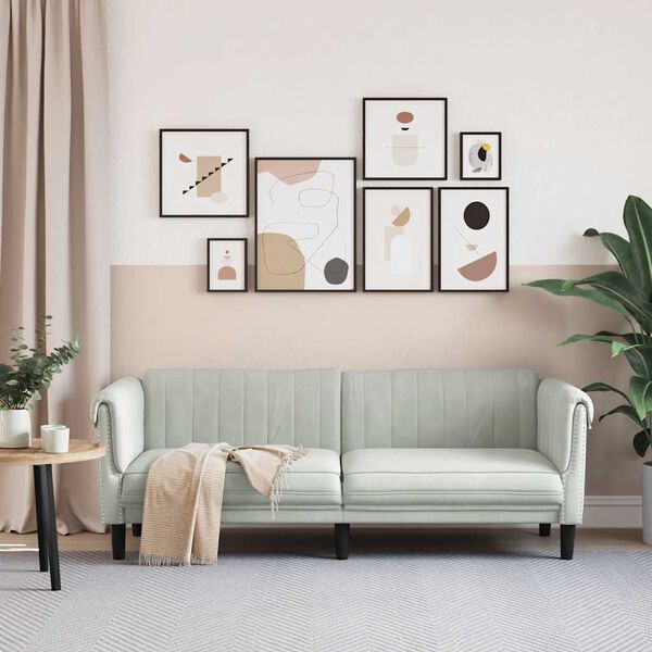 vidaXL 3-местен диван, светлосив, кадифе