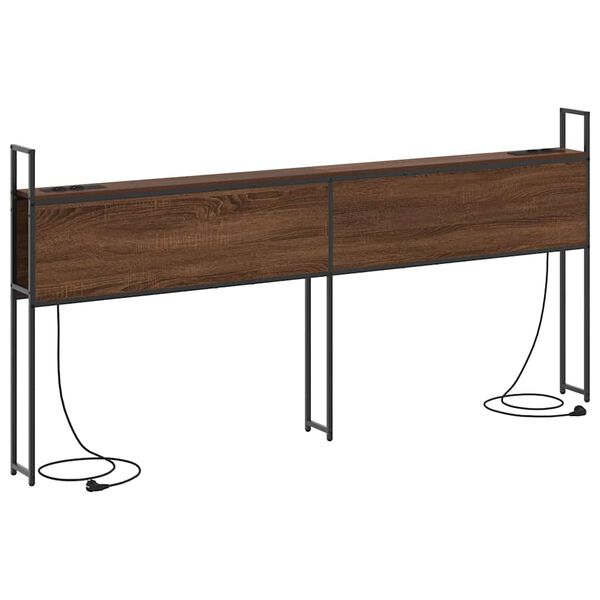vidaXL Табла за легло за съхранение с зарядна станция с рафт Кафяв дъб