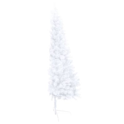 vidaXL Изкуствена светеща половин коледна елха със стойка бяла 120 см