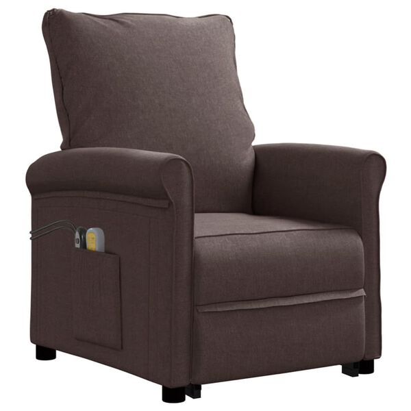 vidaXL Изправящ масажен стол, тъмнокафяв, текстил