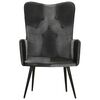 vidaXL Wingback стол, черно и сиво, естествена кожа