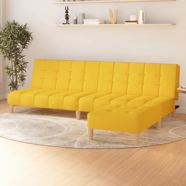 vidaXL 2-местен разтегателен диван с табуретка, жълт, текстил