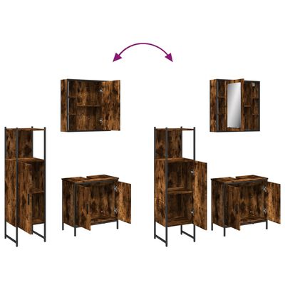 vidaXL Комплект шкафове за баня от 3 части инженерно дърво Опушен дъб