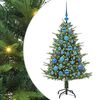 vidaXL Изкуствена светена коледна елха с комплект топки Зелено 120 cm