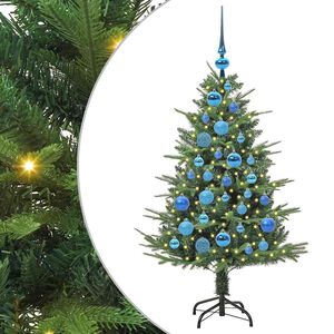vidaXL Изкуствена светена коледна елха с комплект топки Зелено 120 cm