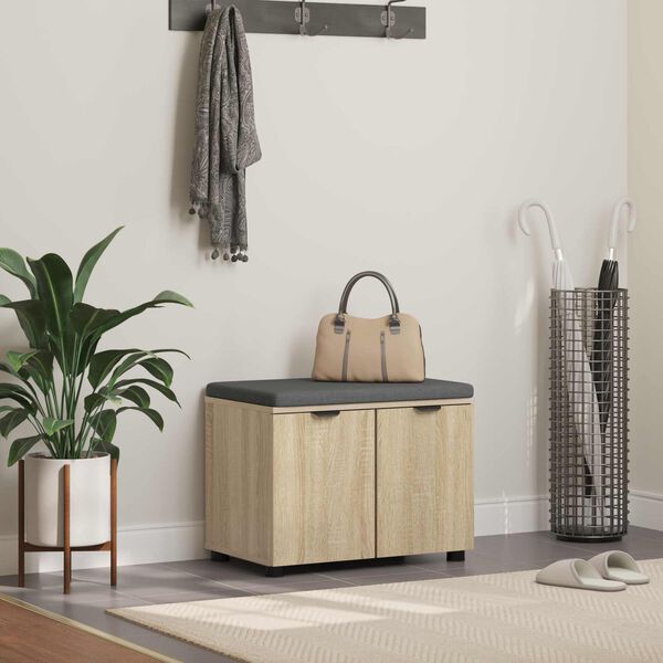 vidaXL Пейка за коридор с възглавница Сонома дъб 60 x 38 x 46 см