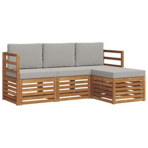 vidaXL Комплект дивани за открито 4 pcs Естествено и светло сиво
