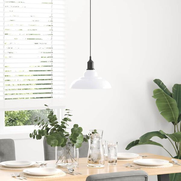 vidaXL Висяща лампа Регулируема височина E27 Бял гланц Ø 31 cm Метал