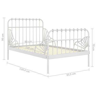 vidaXL Разтегателна рамка за легло, бяла, метал, 80x130/200 cм