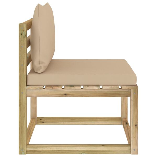 vidaXL Градински среден диван с възглавници бор със зелена импрегнация