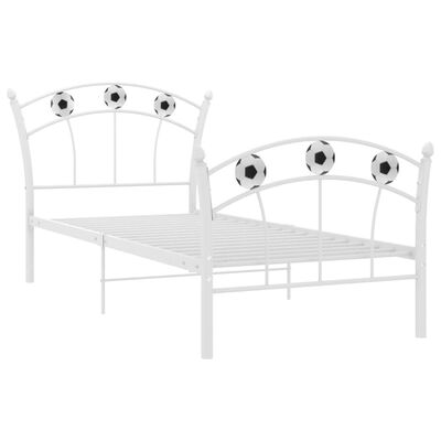 vidaXL Рамка за легло с футболен дизайн, бяла, метал, 90x200 см