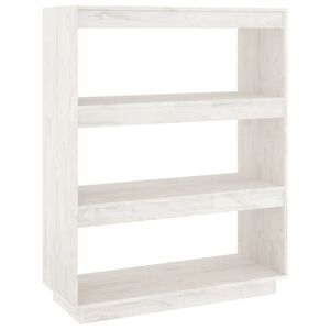 vidaXL Библиотека/разделител за стая, бяла, 80x35x103 см, бор масив