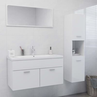 vidaXL Комплект мебели за баня, бял гланц, ПДЧ