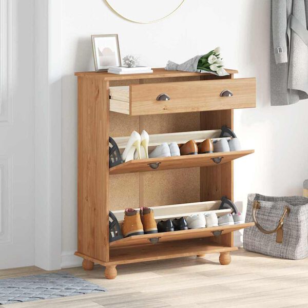 vidaXL Шкаф за обувки с чекмедже с врата ASKIM Кафяво 85 x 35 x 108 см