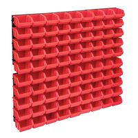 vidaXL Стенен органайзер с 96 бр кутии за инструменти червено и черно