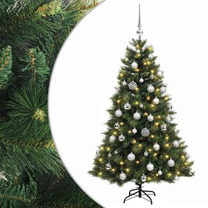 vidaXL Изкуствена коледна елха с топки 120 см 150 LED светодиода