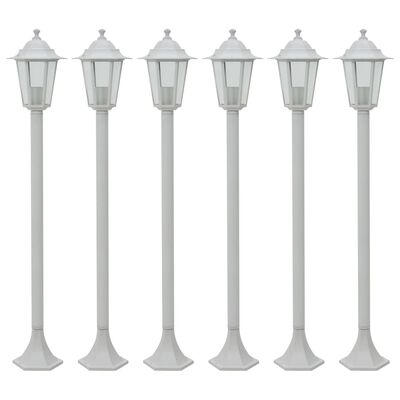 vidaXL Градински стълбове, 6 бр, E27, 110 см, алуминий, бели
