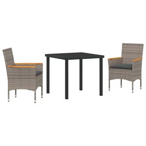 vidaXL Комплект за хранене в градината 3 pcs Сив полиратан