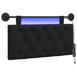 vidaXL Табла за легло висяща С LED осветление Черно Текстил