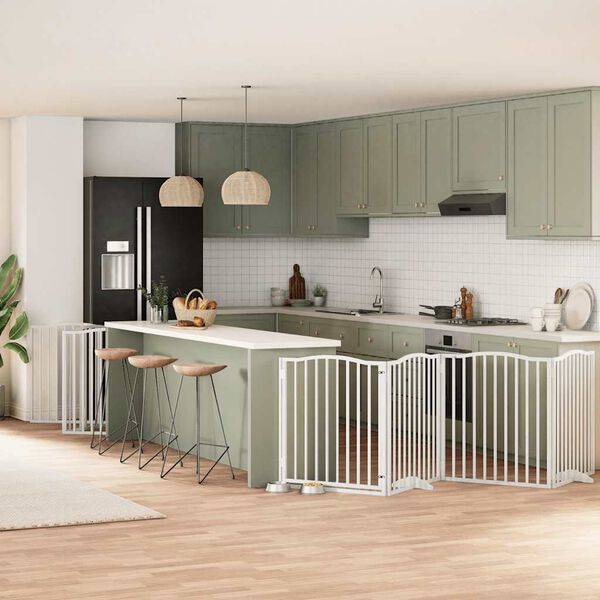 vidaXL Сгъваема преграда за кучета с врата 12 панела бял 960 см топола