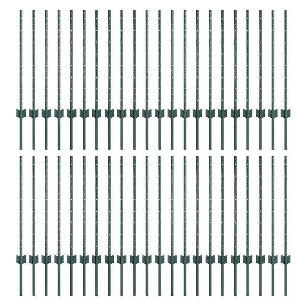 vidaXL Оградни стълбове 44 pcs Зелен 120 cm Стомана