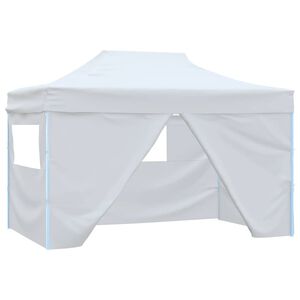 vidaXL Сгъваема парти шатра с 4 странични стени 280x410x315 см стомана бяла