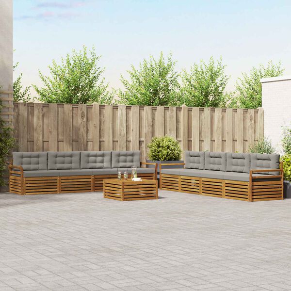 vidaXL Комплект дивани за открито 9 pcs Естествено и светло сиво