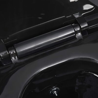 vidaXL Окачена тоалетна чиния без ръб с функция биде, керамична, черна