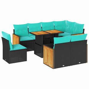 vidaXL Градински комплект диван с възглавници 9 части черен полиратан