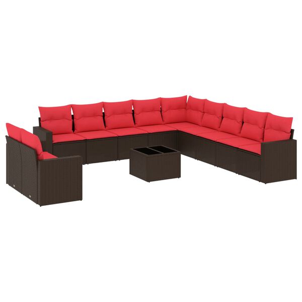 vidaXL Градински комплект диван с възглавници 12 части кафяв полиратан