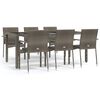 vidaXL Градински трапезен комплект 7 части с възглавници сив полиратан