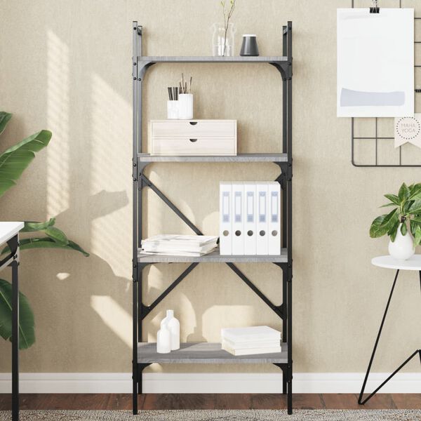 vidaXL Библиотека 4 рафта сив сонома 56x31,5x138,5 см инженерно дърво