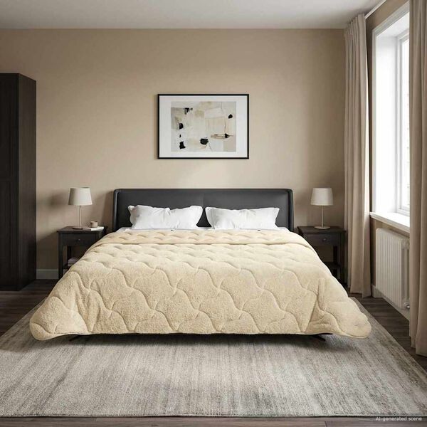 vidaXL Зимен юрган Крем 200 x 200 cm Микрофибър и тедди флийс