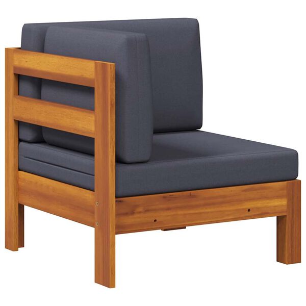 vidaXL Ъглов диван с тъмносиви възглавници акация масив