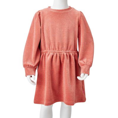 Детска рокля с дълъг ръкав, кадифе, среднорозово, 92