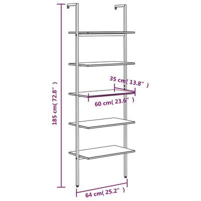 vidaXL Етажерка стълба с 5 рафта черна 64x35x185 см