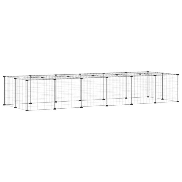 vidaXL Клетка за животни с врата, 28 панела, черна, 35x35 см, стомана