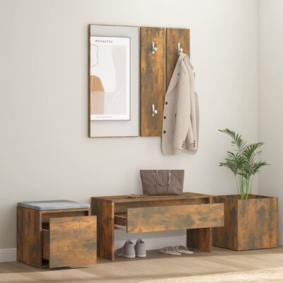 vidaXL Комплект мебели за антре, опушен дъб, инженерно дърво
