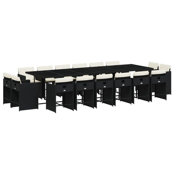 vidaXL Градински комплект с възглавници 17 части полиратан черен