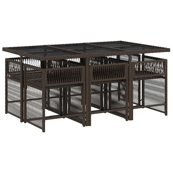 vidaXL Градински трапезен комплект възглавници 7 части кафяв полиратан