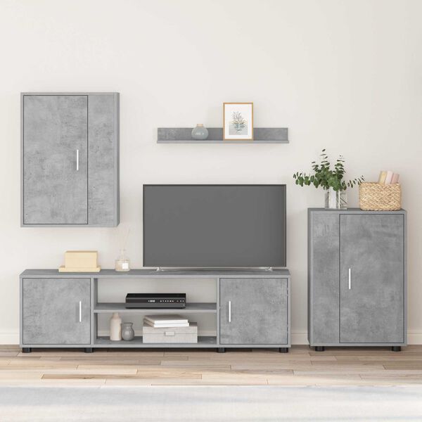 vidaXL Комплект ТВ шкаф 4 pcs Циментено сиво Инженерно дърво