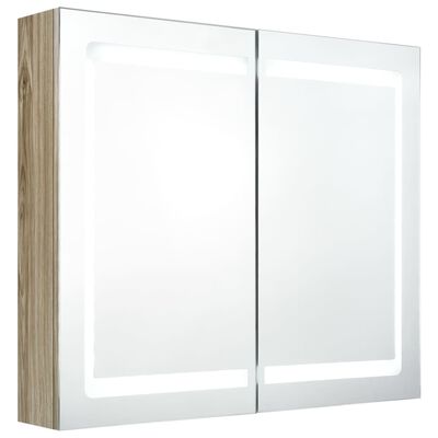 vidaXL LED шкаф с огледало за баня, цвят дъб, 80x12x68 см