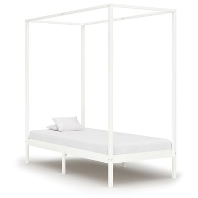 vidaXL Рамка за легло с балдахин, бяла, бор масив, 90х200 см