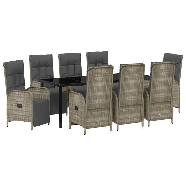 vidaXL Комплект за хранене в градината 9 pcs Сив полиратан