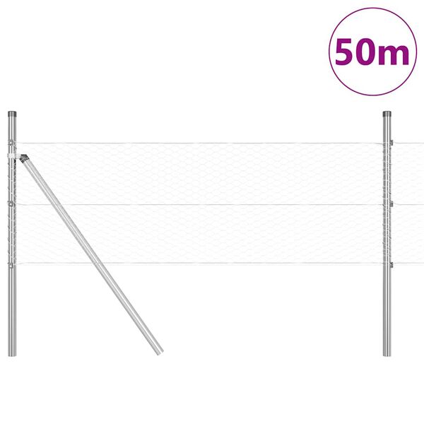 vidaXL Оградa с колчета Сребрист 0.4 x 50 м Покрит със PVC стомана