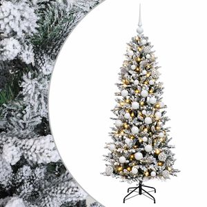 vidaXL Изкуствена коледна елха с топки 120 см 150 LED светодиода