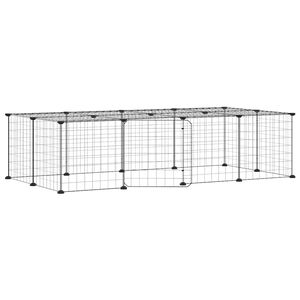 vidaXL Клетка за животни с врата, 20 панела, черна, 140x70x35 см, стомана