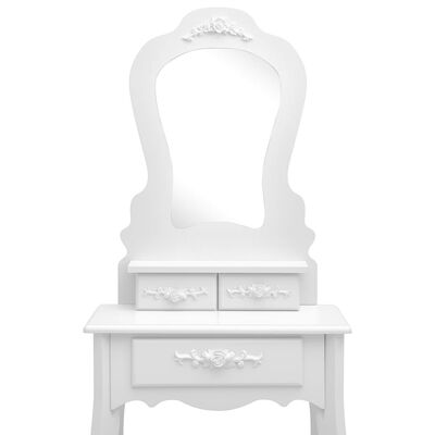 vidaXL Комплект тоалетка с табуретка, бял, 50x59x136 см, пауловния